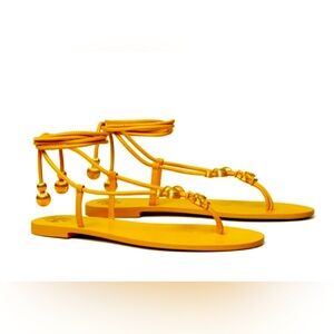 TORY BURCH Capri Lace Up Sandal, Color Yellow (Goldrenrod), Size 8.5, NEVER WORN